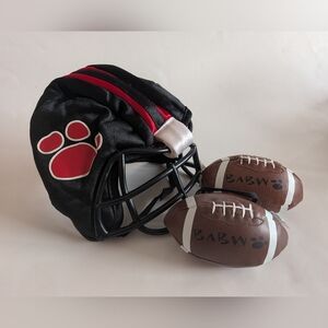 Build A Bear Black Football Helmet With Red Paw Print W 2 Footballs